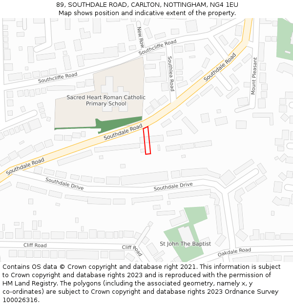 89, SOUTHDALE ROAD, CARLTON, NOTTINGHAM, NG4 1EU: Location map and indicative extent of plot