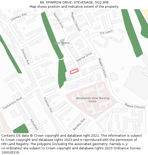 89, SPARROW DRIVE, STEVENAGE, SG2 9FB: Location map and indicative extent of plot