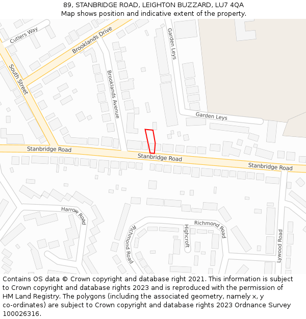 89, STANBRIDGE ROAD, LEIGHTON BUZZARD, LU7 4QA: Location map and indicative extent of plot