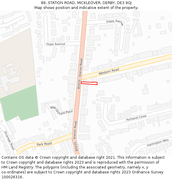 89, STATION ROAD, MICKLEOVER, DERBY, DE3 9GJ: Location map and indicative extent of plot