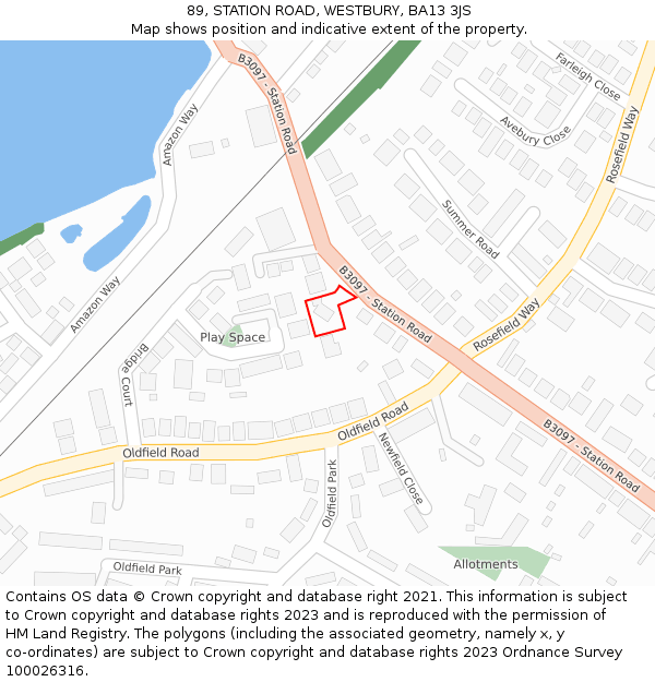 89, STATION ROAD, WESTBURY, BA13 3JS: Location map and indicative extent of plot