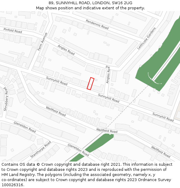 89, SUNNYHILL ROAD, LONDON, SW16 2UG: Location map and indicative extent of plot