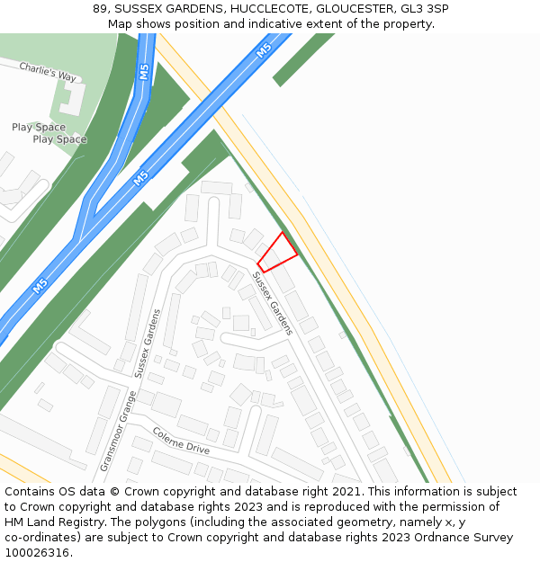 89, SUSSEX GARDENS, HUCCLECOTE, GLOUCESTER, GL3 3SP: Location map and indicative extent of plot