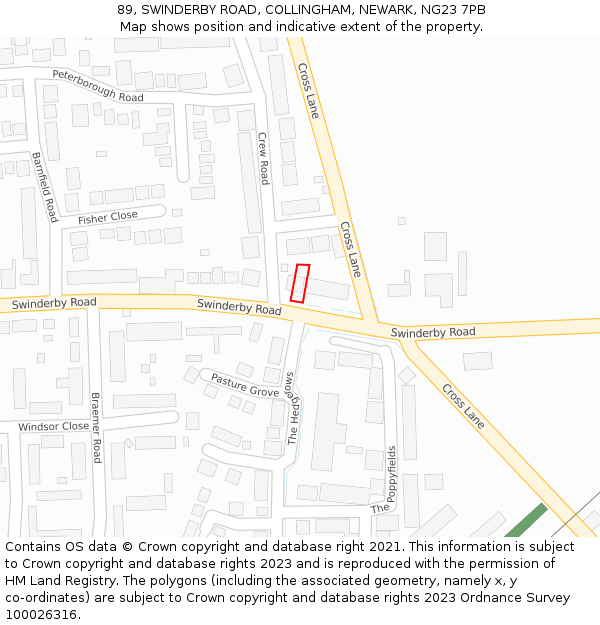 89, SWINDERBY ROAD, COLLINGHAM, NEWARK, NG23 7PB: Location map and indicative extent of plot