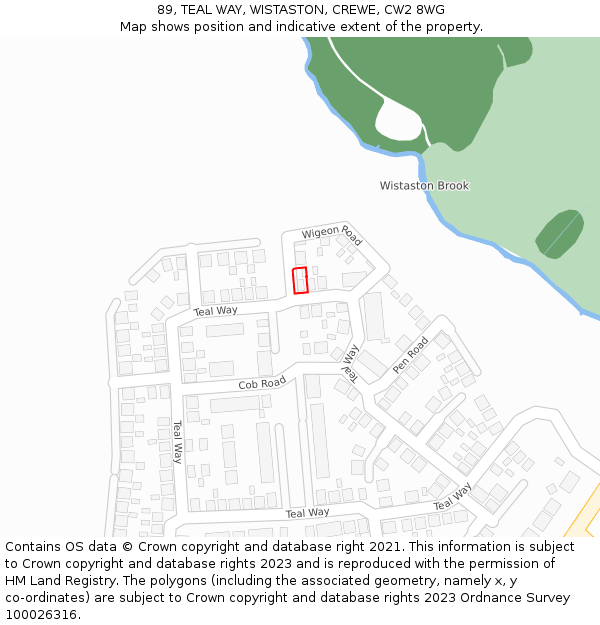 89, TEAL WAY, WISTASTON, CREWE, CW2 8WG: Location map and indicative extent of plot