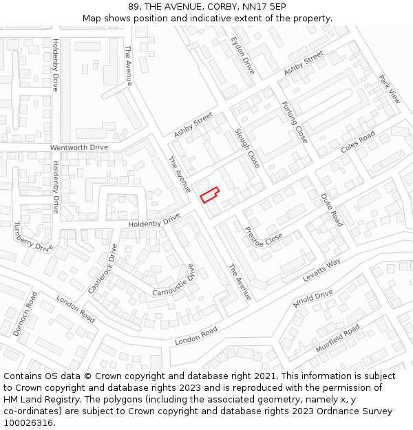 89, THE AVENUE, CORBY, NN17 5EP: Location map and indicative extent of plot