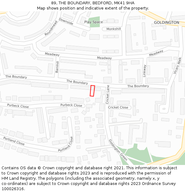 89, THE BOUNDARY, BEDFORD, MK41 9HA: Location map and indicative extent of plot