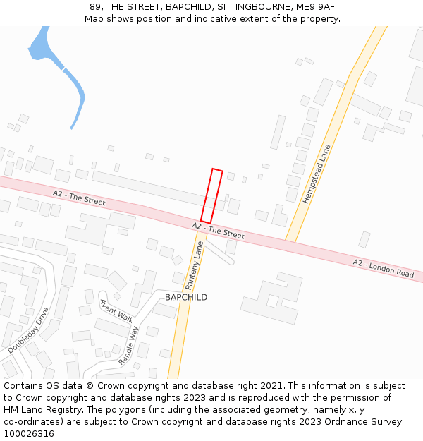 89, THE STREET, BAPCHILD, SITTINGBOURNE, ME9 9AF: Location map and indicative extent of plot