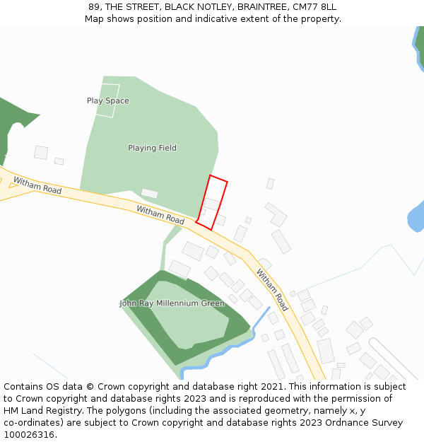 89, THE STREET, BLACK NOTLEY, BRAINTREE, CM77 8LL: Location map and indicative extent of plot