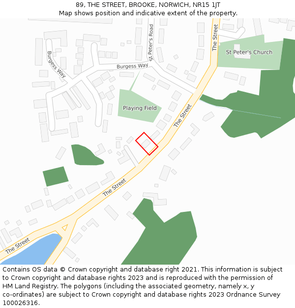 89, THE STREET, BROOKE, NORWICH, NR15 1JT: Location map and indicative extent of plot