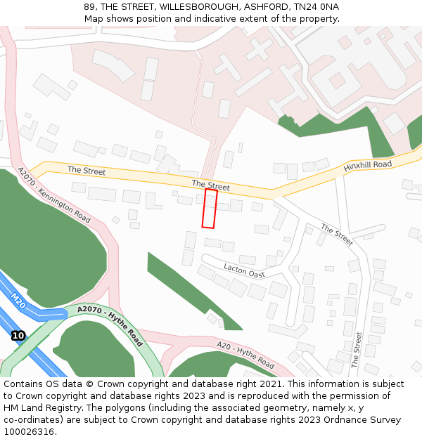 89, THE STREET, WILLESBOROUGH, ASHFORD, TN24 0NA: Location map and indicative extent of plot