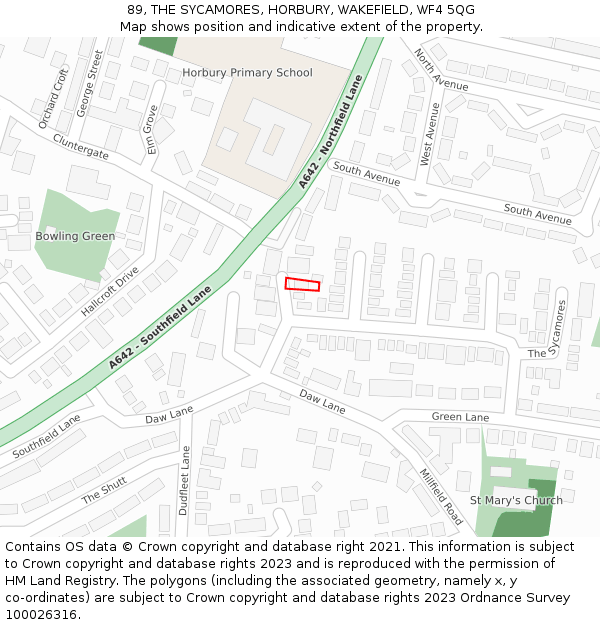 89, THE SYCAMORES, HORBURY, WAKEFIELD, WF4 5QG: Location map and indicative extent of plot