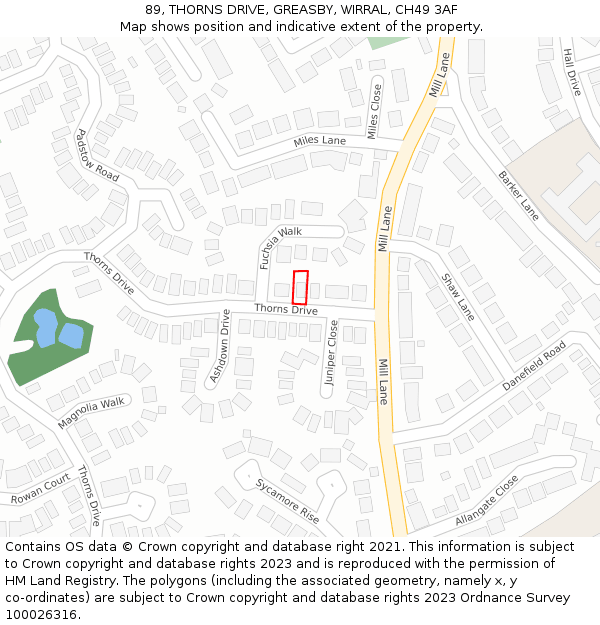 89, THORNS DRIVE, GREASBY, WIRRAL, CH49 3AF: Location map and indicative extent of plot