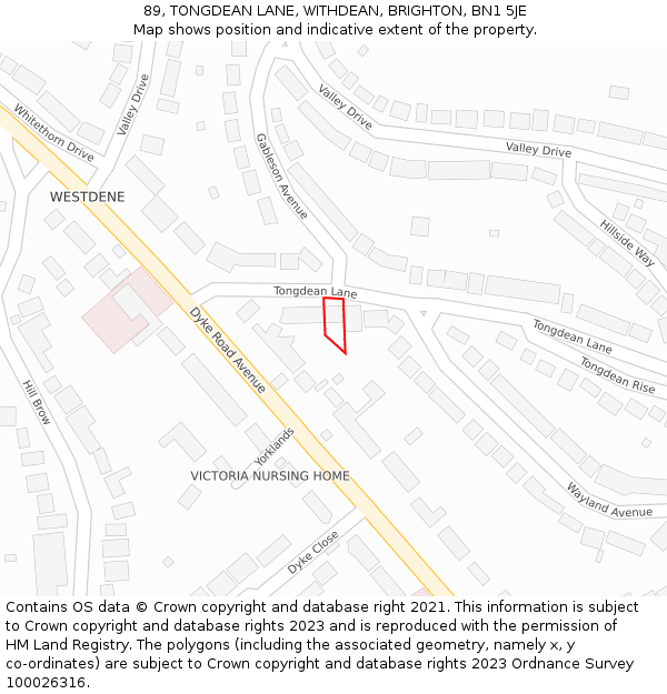 89, TONGDEAN LANE, WITHDEAN, BRIGHTON, BN1 5JE: Location map and indicative extent of plot