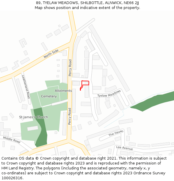 89, TYELAW MEADOWS, SHILBOTTLE, ALNWICK, NE66 2JJ: Location map and indicative extent of plot