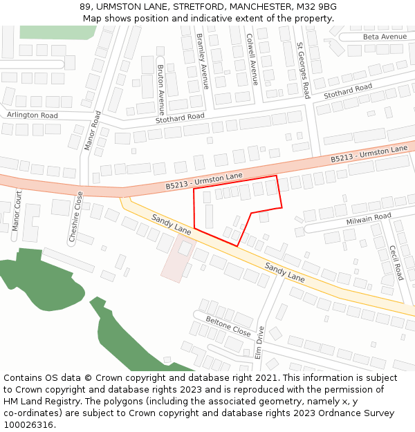 89, URMSTON LANE, STRETFORD, MANCHESTER, M32 9BG: Location map and indicative extent of plot