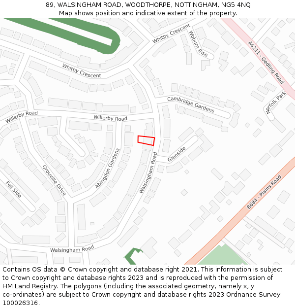 89, WALSINGHAM ROAD, WOODTHORPE, NOTTINGHAM, NG5 4NQ: Location map and indicative extent of plot