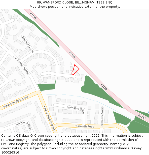 89, WANSFORD CLOSE, BILLINGHAM, TS23 3NQ: Location map and indicative extent of plot