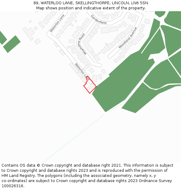 89, WATERLOO LANE, SKELLINGTHORPE, LINCOLN, LN6 5SN: Location map and indicative extent of plot