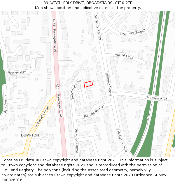 89, WEATHERLY DRIVE, BROADSTAIRS, CT10 2EE: Location map and indicative extent of plot