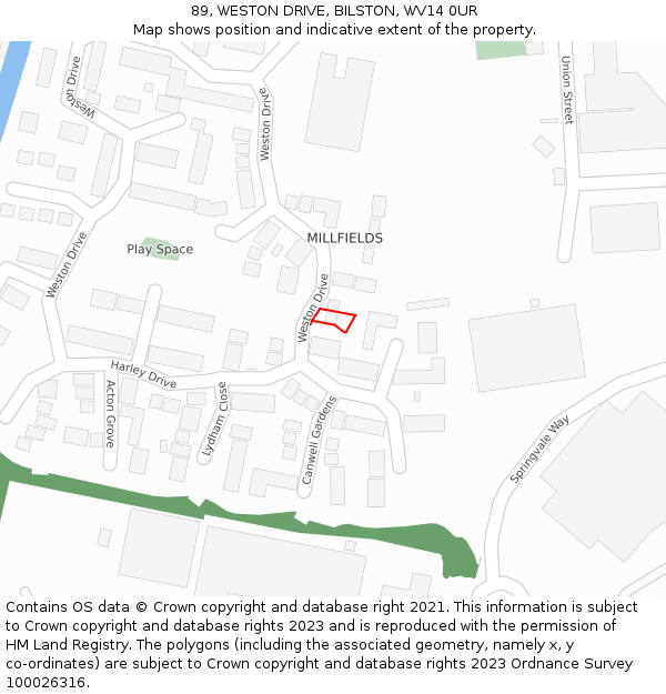 89, WESTON DRIVE, BILSTON, WV14 0UR: Location map and indicative extent of plot