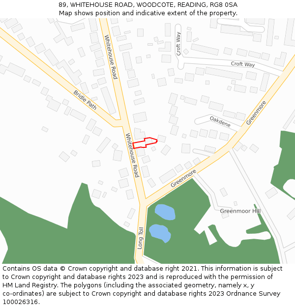 89, WHITEHOUSE ROAD, WOODCOTE, READING, RG8 0SA: Location map and indicative extent of plot