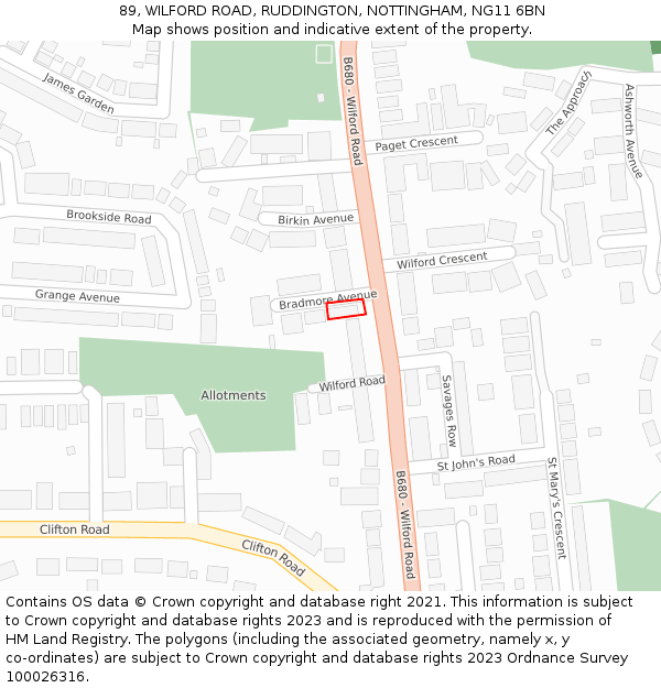 89, WILFORD ROAD, RUDDINGTON, NOTTINGHAM, NG11 6BN: Location map and indicative extent of plot