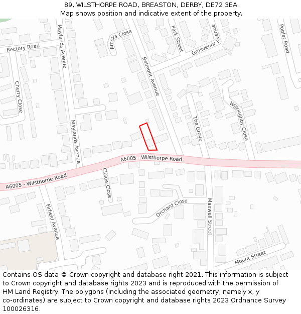 89, WILSTHORPE ROAD, BREASTON, DERBY, DE72 3EA: Location map and indicative extent of plot