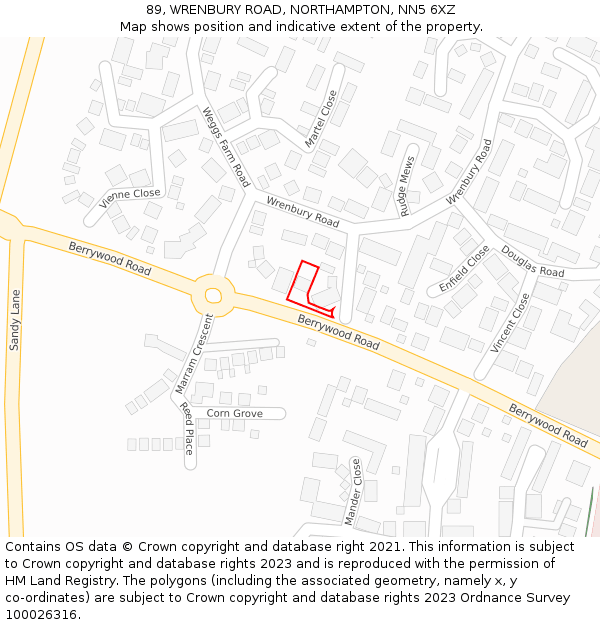 89, WRENBURY ROAD, NORTHAMPTON, NN5 6XZ: Location map and indicative extent of plot