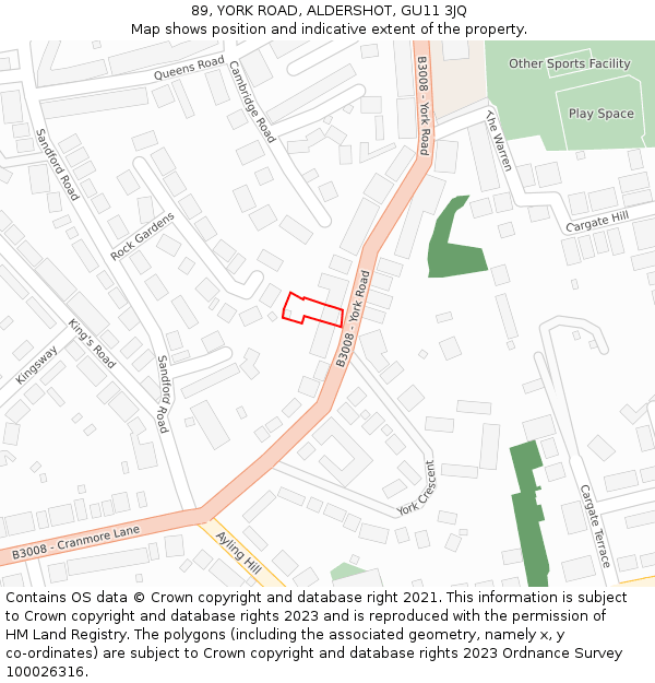 89, YORK ROAD, ALDERSHOT, GU11 3JQ: Location map and indicative extent of plot