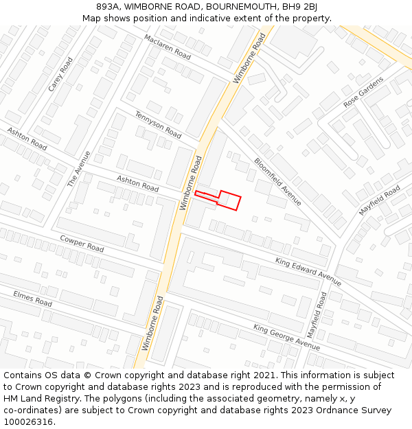 893A, WIMBORNE ROAD, BOURNEMOUTH, BH9 2BJ: Location map and indicative extent of plot