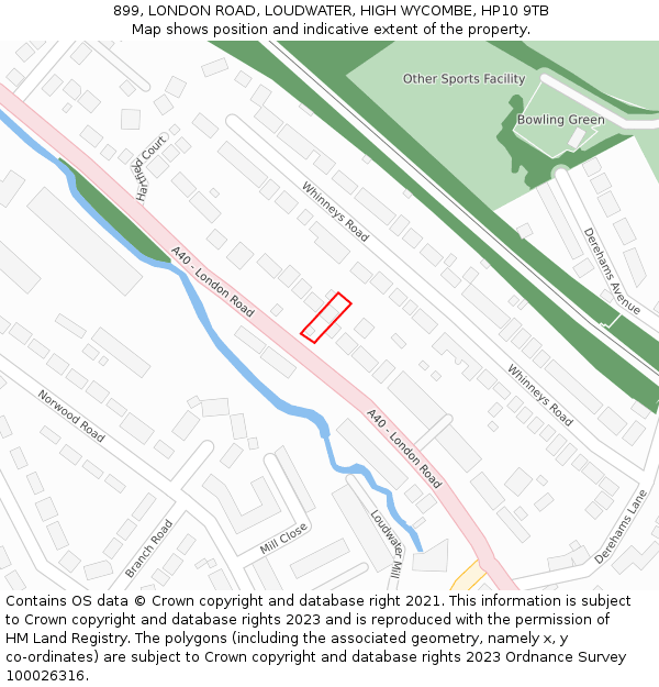 899, LONDON ROAD, LOUDWATER, HIGH WYCOMBE, HP10 9TB: Location map and indicative extent of plot
