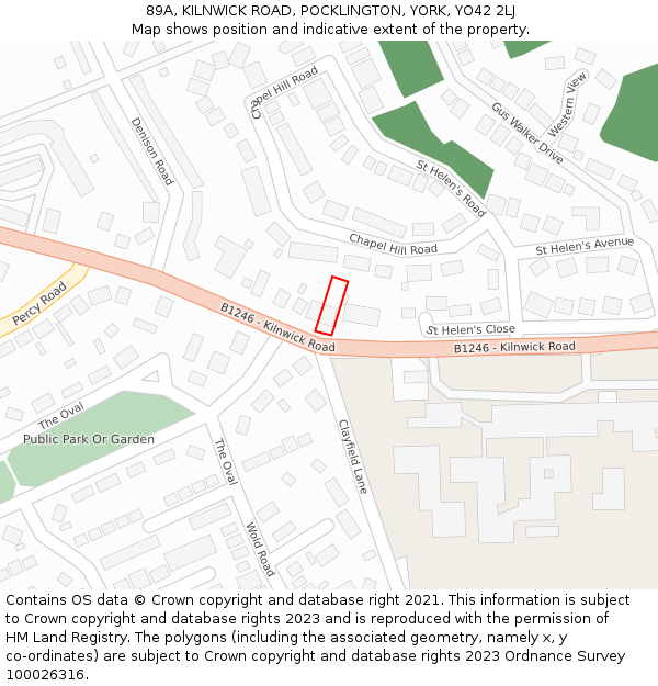 89A, KILNWICK ROAD, POCKLINGTON, YORK, YO42 2LJ: Location map and indicative extent of plot