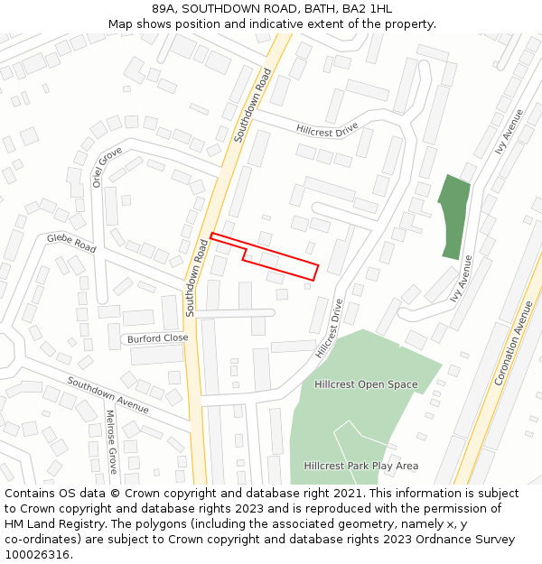 89A, SOUTHDOWN ROAD, BATH, BA2 1HL: Location map and indicative extent of plot