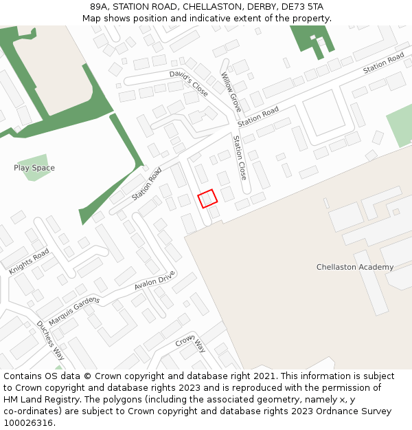 89A, STATION ROAD, CHELLASTON, DERBY, DE73 5TA: Location map and indicative extent of plot