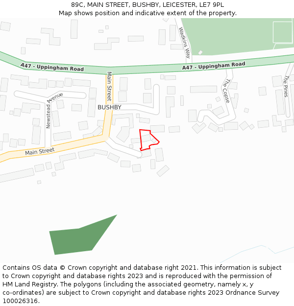 89C, MAIN STREET, BUSHBY, LEICESTER, LE7 9PL: Location map and indicative extent of plot