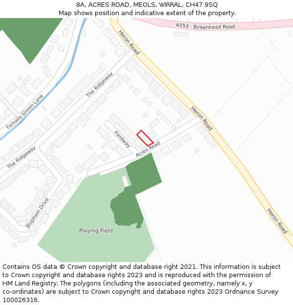 8A, ACRES ROAD, MEOLS, WIRRAL, CH47 9SQ: Location map and indicative extent of plot