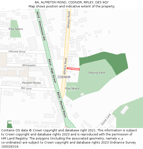 8A, ALFRETON ROAD, CODNOR, RIPLEY, DE5 9QY: Location map and indicative extent of plot