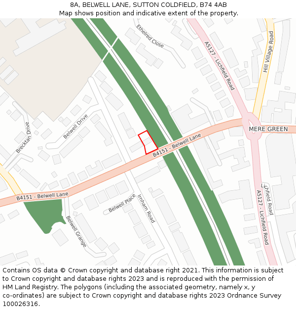 8A, BELWELL LANE, SUTTON COLDFIELD, B74 4AB: Location map and indicative extent of plot