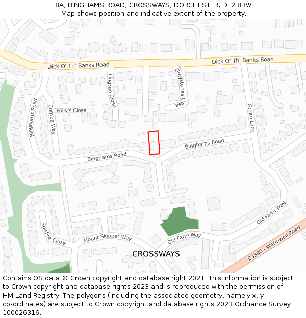 8A, BINGHAMS ROAD, CROSSWAYS, DORCHESTER, DT2 8BW: Location map and indicative extent of plot