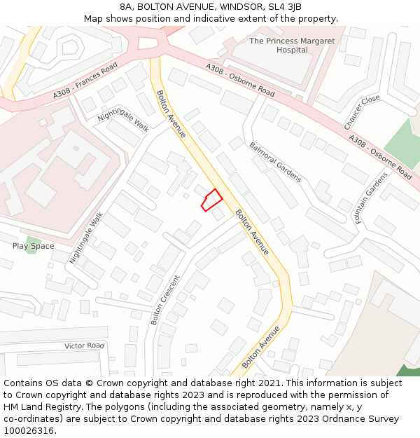 8A, BOLTON AVENUE, WINDSOR, SL4 3JB: Location map and indicative extent of plot