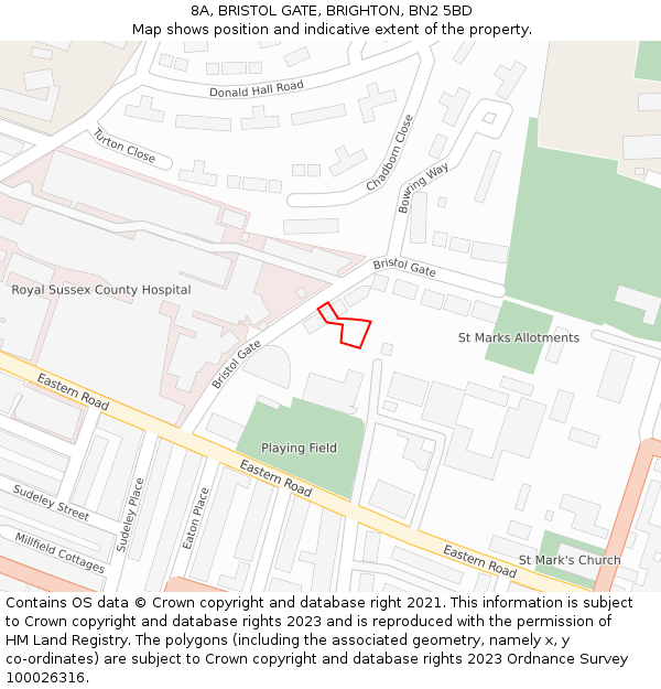 8A, BRISTOL GATE, BRIGHTON, BN2 5BD: Location map and indicative extent of plot