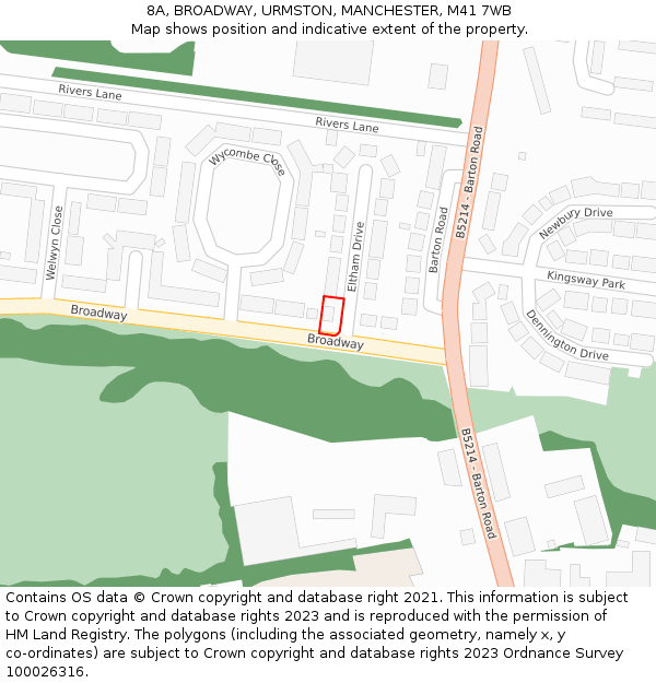 8A, BROADWAY, URMSTON, MANCHESTER, M41 7WB: Location map and indicative extent of plot