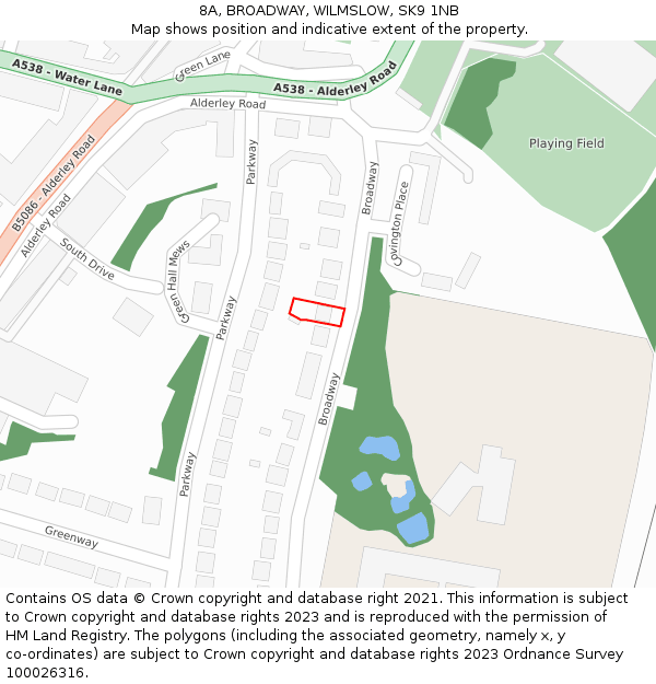 8A, BROADWAY, WILMSLOW, SK9 1NB: Location map and indicative extent of plot