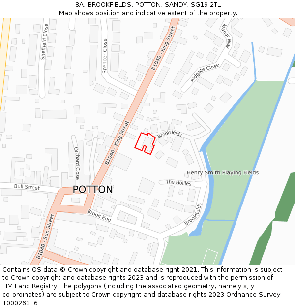 8A, BROOKFIELDS, POTTON, SANDY, SG19 2TL: Location map and indicative extent of plot