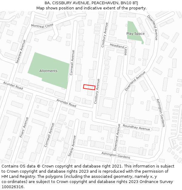 8A, CISSBURY AVENUE, PEACEHAVEN, BN10 8TJ: Location map and indicative extent of plot