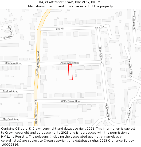 8A, CLAREMONT ROAD, BROMLEY, BR1 2JL: Location map and indicative extent of plot