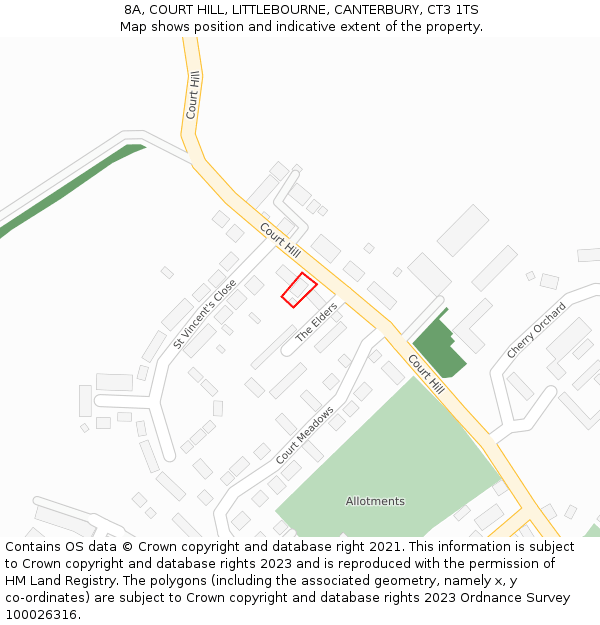 8A, COURT HILL, LITTLEBOURNE, CANTERBURY, CT3 1TS: Location map and indicative extent of plot