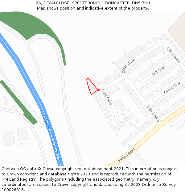 8A, DEAN CLOSE, SPROTBROUGH, DONCASTER, DN5 7PU: Location map and indicative extent of plot