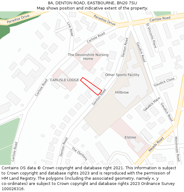 8A, DENTON ROAD, EASTBOURNE, BN20 7SU: Location map and indicative extent of plot